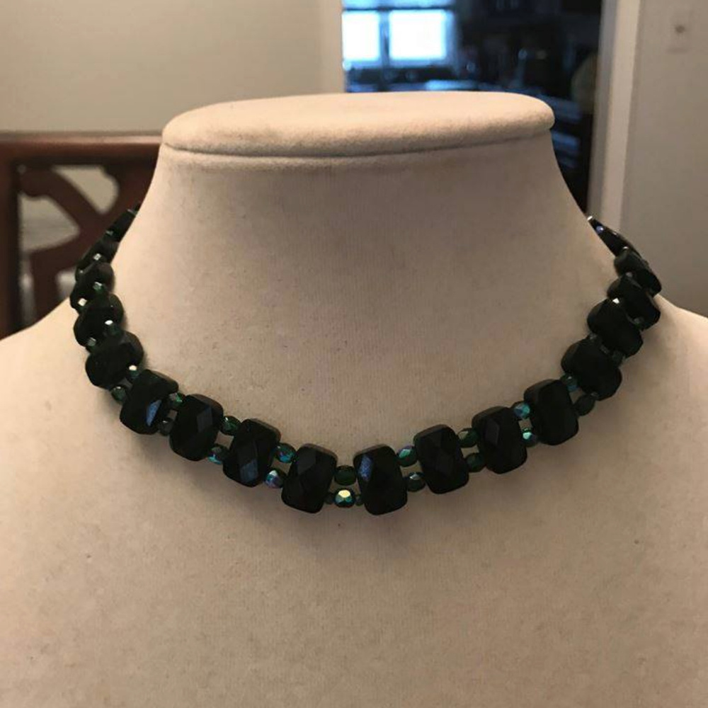 Semi-Precious Green Stone/Crystal Necklace-New